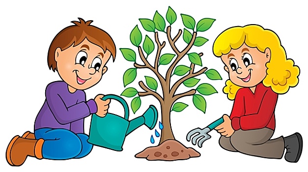 儿童,种植,树,图像