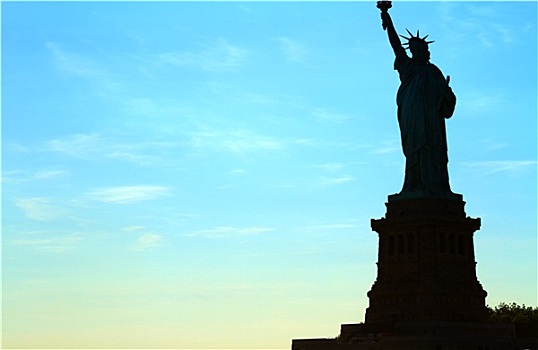 纽约,美国,自由,剪影,日落