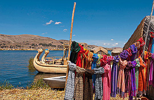 提提卡卡湖,秘鲁,传统,围巾,出售,漂浮,岛屿,靠近,普诺