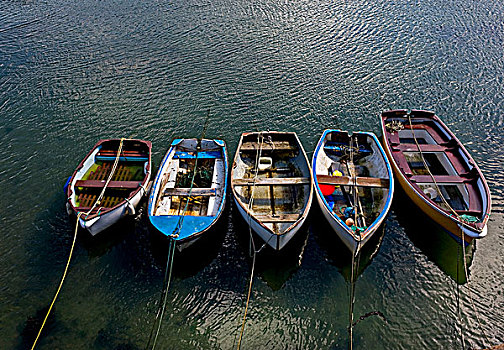 英格兰,康沃尔,划船,五个,小艇,停泊,港口