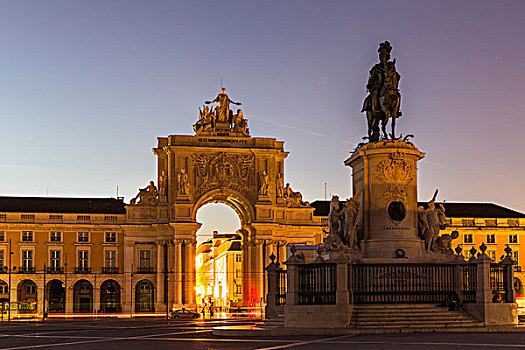 光亮,奥古斯塔拱门,骑马雕像,国王,地区,里斯本,葡萄牙