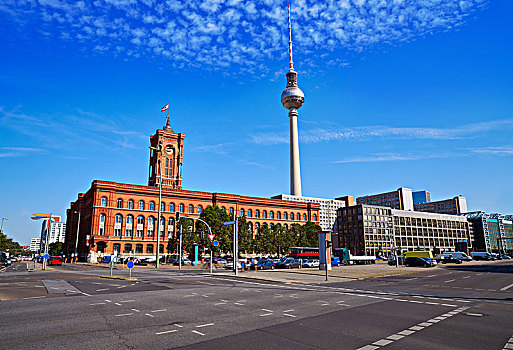 柏林,街道,市政厅,电视塔