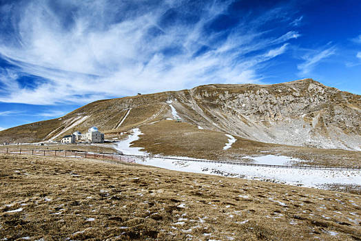 风景,草原,上面,大萨索山,雪,天文