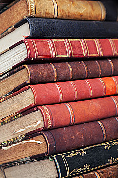大,一堆,旧书,彩色,皮革