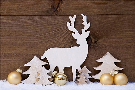 金色,圣诞装饰,雪,树,驯鹿