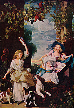 三个,年轻,女儿,1785年,艺术家,未知