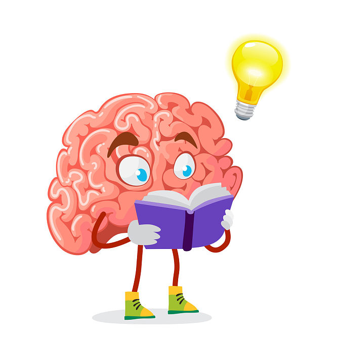 卡通_吉祥物_大脑_白色背景_紫色_书本_高清图片_全景视觉