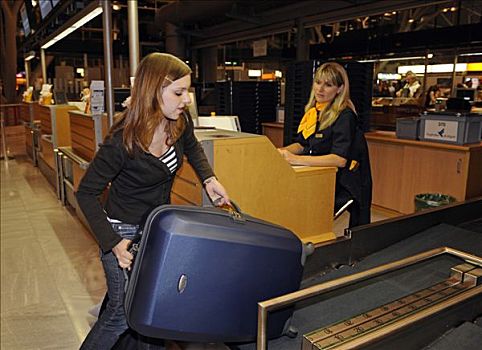 乘客,行李,斯图加特,机场,巴登符腾堡,德国,欧洲