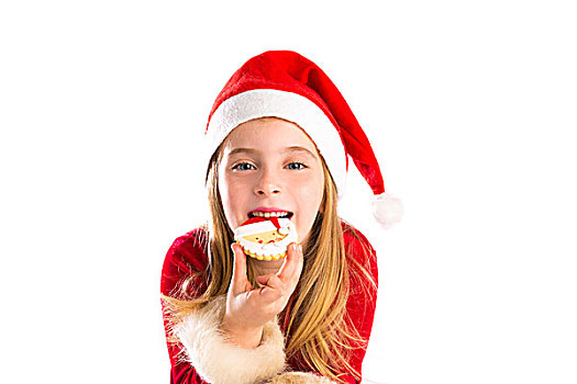 圣诞节,圣诞老人,吃,饼干,金发,儿童,女孩,隔绝