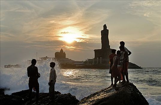 人,站立,石头,庙宇,背景,纪念,泰米尔纳德邦,印度