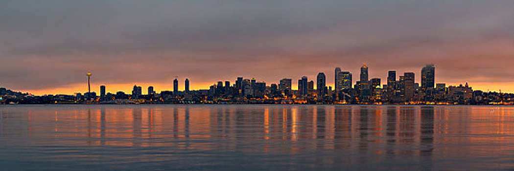 西雅图,城市天际线,风景,上方,海洋,城市,建筑