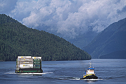 拖船,拖拉,驳船,中心,海岸,不列颠哥伦比亚省,加拿大