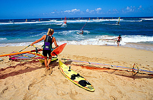帆板运动,海滩,毛伊岛,夏威夷