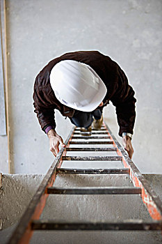 建筑工人,攀登,梯子