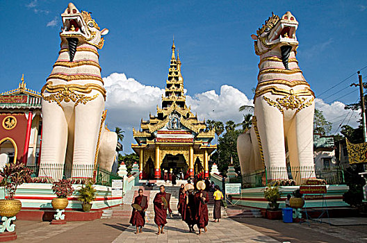 缅甸,巴格,僧侣,室外,塔,巨大,狮子,雕塑