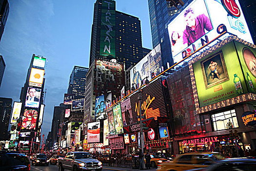 美国,纽约,曼哈顿,时代广场,建筑,街景,晚间,北美,城市,地区,景象,霓虹标识,出租车,街道,交通,行人