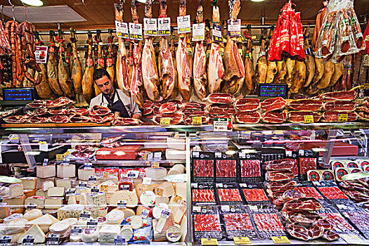 西班牙,巴塞罗那,市场,肉,乳酪店,展示
