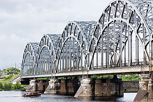 铁路桥,上方,道加瓦河,河,西部,里加,拉脱维亚,欧洲
