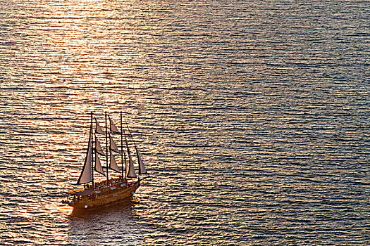 帆船,海岸,锡拉岛,希腊