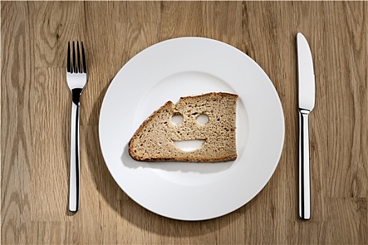 面包,微笑,脸,白色,盘子