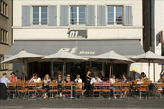 街头咖啡馆,利马特河,码头,苏黎世,瑞士,欧洲