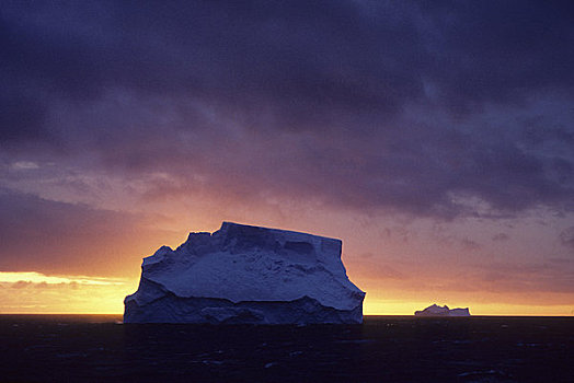 南极,冰山,日落