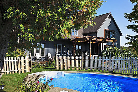 郊区住宅,游泳池,湾,魁北克,加拿大