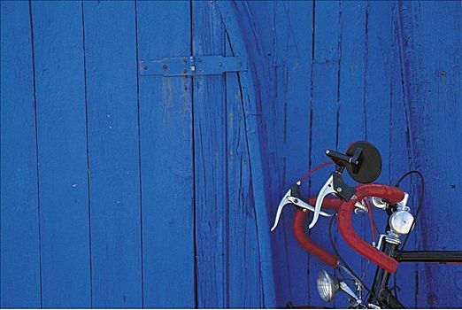 自行车,红色,车把,斜倚,蓝色,大门,德国,欧洲