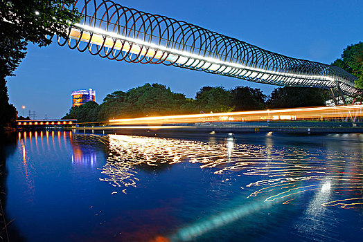 运河,风景,步行桥,著名,建筑师,奥伯豪森,北莱茵威斯特伐利亚,德国