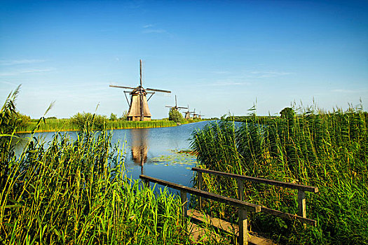风车,小孩堤防风车村,荷兰,荷兰南部