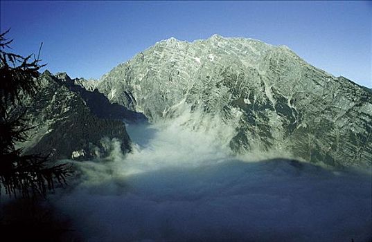顶峰,上面,瓦茨曼山,山峦,阿尔卑斯山,巴伐利亚,欧洲