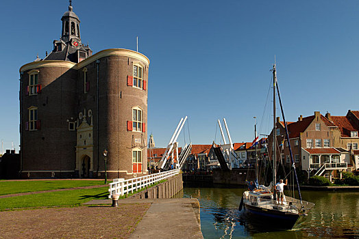 港口,风景,防御,塔,北荷兰省,荷兰