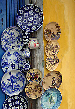 亚洲,越南,陶瓷,盘子,展示,会安,广南省