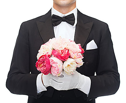婚礼,周年纪念,特殊场合,概念,特写,男人,花束,玫瑰,牡丹