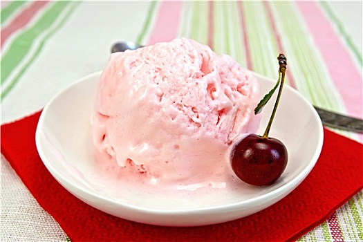 冰淇淋,樱桃,红色,餐巾纸