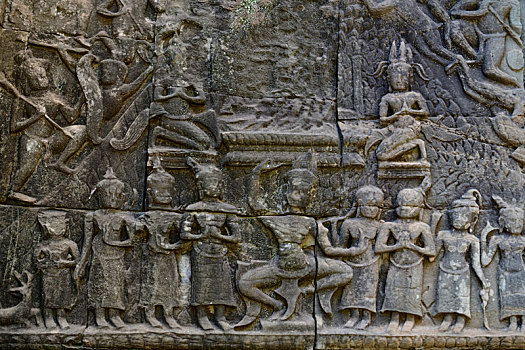 柬埔寨吴哥古城塔普伦寺精美的浮雕
