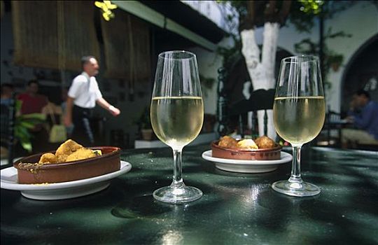 餐馆,雪利酒,玻璃,食物,酒栈,安达卢西亚,西班牙,欧洲