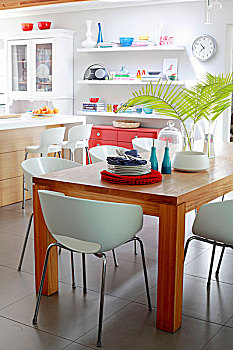 白色,壳,椅子,木桌子,正面,现代,厨房操作台,吧椅,漂浮,架子