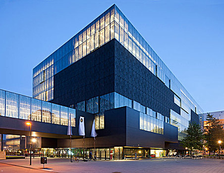 大学图书馆,乌得勒支,户外,建筑,夜拍,入口,光亮,玻璃,墙壁
