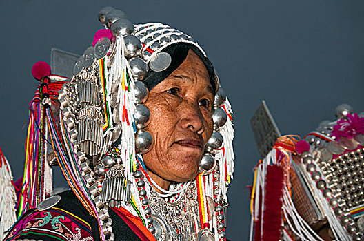 传统,衣服,女人,阿卡族,人,山,部落,少数民族,头像,清莱,省,北方,泰国,亚洲