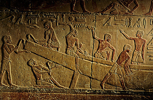 埃及,古老王国,墓地,浮雕,木头,尼罗河,船,塞加拉