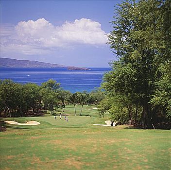 夏威夷,毛伊岛,麦肯那高尔夫俱乐部,沙障,靠近,海洋