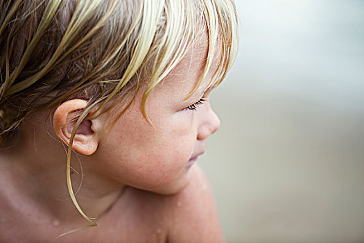 肖像,孩子,湿发,裸肩,黄金海岸,昆士兰,澳大利亚