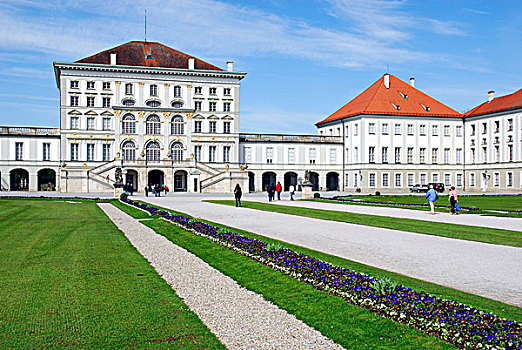 正面,花园,城堡,宁芬堡,宫殿,慕尼黑,上巴伐利亚,巴伐利亚,德国,欧洲