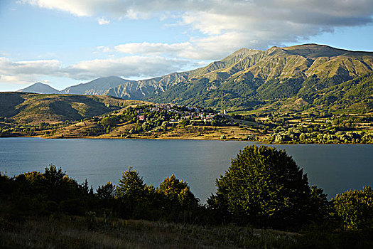 风景,山,背景,湖,大萨索山,国家公园,阿布鲁佐,意大利
