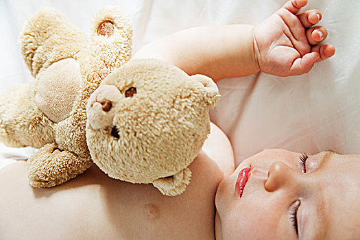 婴儿,睡觉,泰迪熊