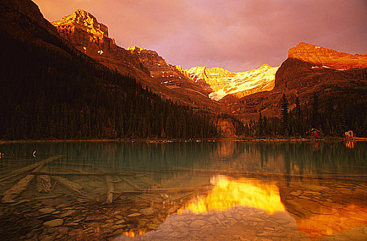 欧哈拉湖,日落,幽鹤国家公园,不列颠哥伦比亚省,加拿大