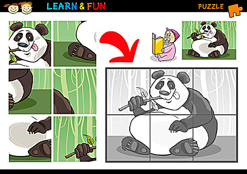 卡通,熊猫,拼图,游戏