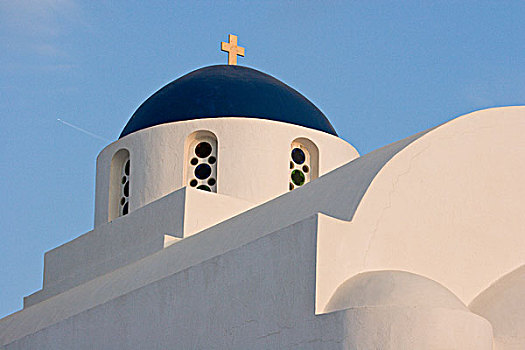 希腊,锡拉岛,白色,教堂,蓝色,圆顶,蓝天