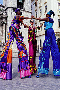 女人,穿,狂欢节服装,户外,哈瓦那,古巴